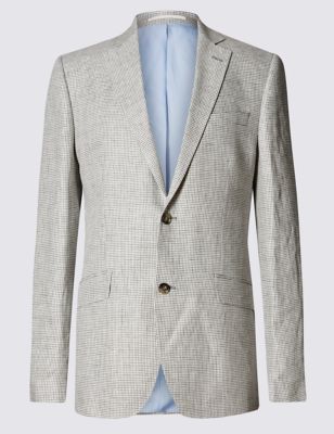 Pure Linen Puppytooth Check 2 Button Jacket with Buttonsafe&trade;